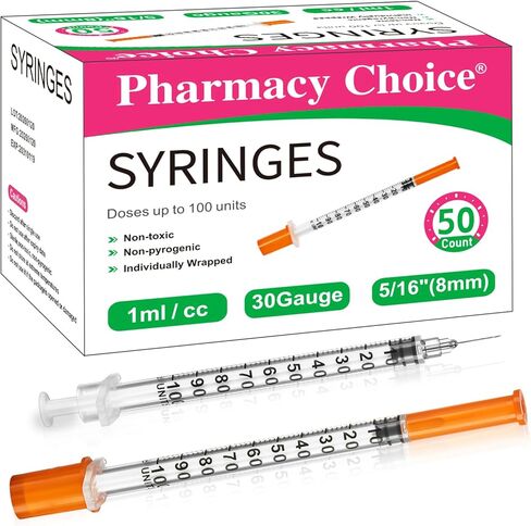 حقنة 1 مل 30 قياس 5/16 بوصة 8 مم، معبأة بشكل فردي، 50 عبوة in Kuwait