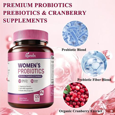 Women Probiotics 50 Billion CFU: Probiotics for Women with Prebiotics & Cranberry, 16 Strain Probiotic Supplement for Digestive Gut Health, Vaginal & Urinary Tract Support Vegan Probiotic 120 Capsules in Saudi Arabia