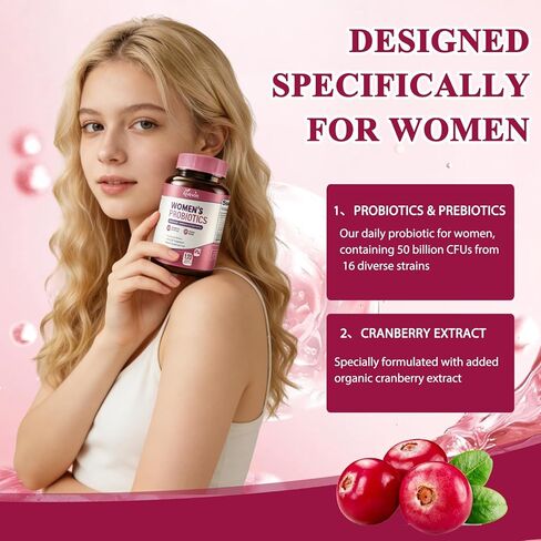 Women Probiotics 50 Billion CFU: Probiotics for Women with Prebiotics & Cranberry, 16 Strain Probiotic Supplement for Digestive Gut Health, Vaginal & Urinary Tract Support Vegan Probiotic 120 Capsules in Saudi Arabia