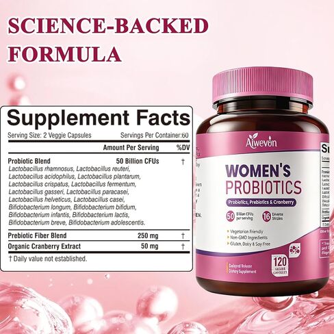 Women Probiotics 50 Billion CFU: Probiotics for Women with Prebiotics & Cranberry, 16 Strain Probiotic Supplement for Digestive Gut Health, Vaginal & Urinary Tract Support Vegan Probiotic 120 Capsules in Saudi Arabia