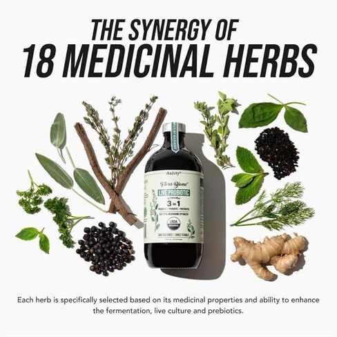 Flora Biome Live Probiotic Liquid, 3-in-1 Probiotic + Prebiotic + Postbiotic, 30 Billion CFU (at Time of Manufacture), 10 Strains, Fermented Herbal Blend with 18 Herbs, Shelf Stable, 16 fl oz in Kuwait