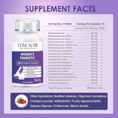 Probiotics 180 Billion CFU 18 Strains Contains Organic Prebiotic Cranberry Probiotic Supplement Digestion Immunity for Women's Health,Non Soy Gluten Dairy Free 90 Vegetarian Capsules in Saudi Arabia
