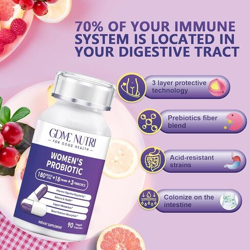 Probiotics 180 Billion CFU 18 Strains Contains Organic Prebiotic Cranberry Probiotic Supplement Digestion Immunity for Women's Health,Non Soy Gluten Dairy Free 90 Vegetarian Capsules in Saudi Arabia