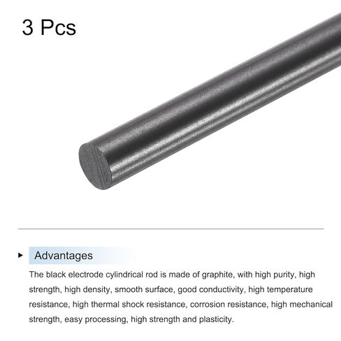 MECCANIXITY Graphite Rod, Graphite Stirring Rod Cylinder Stick Carbon Rod 300x6mm Black for Electrode, Melting Casting, Crucibles, Pack of 3 in Saudi Arabia