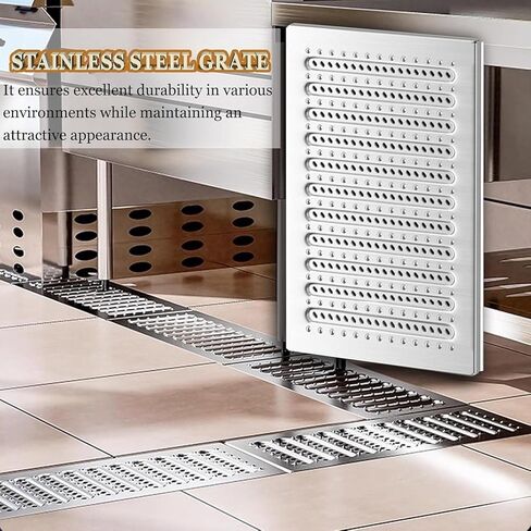 Concrete Permeable Grating 304 Stainless Steel Channel Drain Cover for Driveway Grating (Pack of 6) Underground Drainage Trough(58x25x2.5cm/22.83x9.84x0.98in) in Saudi Arabia