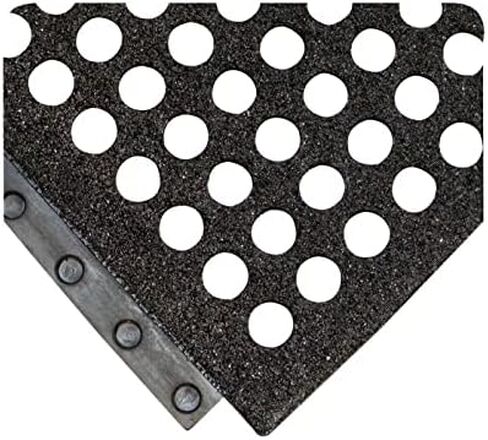 Wearwell 24/Seven NBR Gritshield - Anti-Fatigue Drainage Mat 3' W x 3' L x 5/8" Thickness, Grease Resistant Natural Rubber for Dry and Wet Areas, LockSafe Interlock System, Black (586.58x3x3NBRBK) in Kuwait