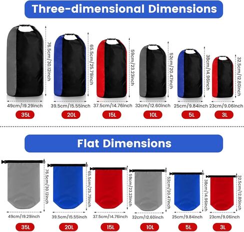 Soulchen 6 Pack Dry Bag Waterproof Compression Dry Sack Color-blocked 3l /5l /10l /15l /20l /35l, Sleeping Bags Protect Gear for Outdoor Kayaking, Backpacking, Boating, Fishing, Swimming and Camping in Saudi Arabia