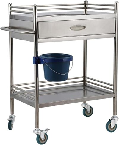 Premium Stainless Steel 2-Tier Lab Medical Cart with Drawer - Reliable Rolling Trolley for Labs, Hospitals & Clinics - Max Load 100kg - Convenient & Versatile Equipment S in Saudi Arabia
