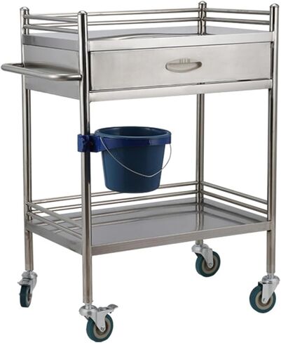 Premium Stainless Steel 2-Tier Lab Medical Cart with Drawer - Reliable Rolling Trolley for Labs, Hospitals & Clinics - Max Load 100kg - Convenient & Versatile Equipment S in Saudi Arabia