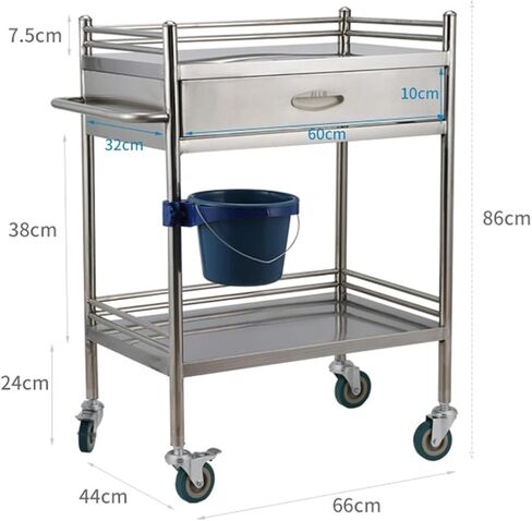 Premium Stainless Steel 2-Tier Lab Medical Cart with Drawer - Reliable Rolling Trolley for Labs, Hospitals & Clinics - Max Load 100kg - Convenient & Versatile Equipment S in Saudi Arabia