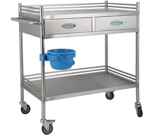 Premium Stainless Steel 2-Tier Lab Medical Cart with Drawer - Reliable Rolling Trolley for Labs, Hospitals & Clinics - Max Load 100kg - Convenient & Versatile Equipment S in Saudi Arabia