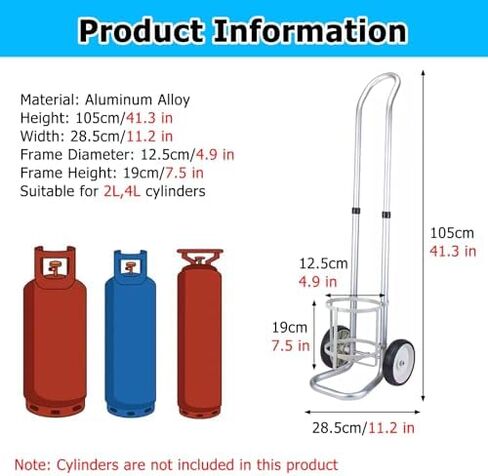 Portable Gas Cylinder Holder with Wheels, Adjustable Metal Trolley Rack for Easy Assembly, Perfect for Home, Clinic, Ambulance & Operating Room, Fits 125mm-4 9/10 in Cylinders in Saudi Arabia