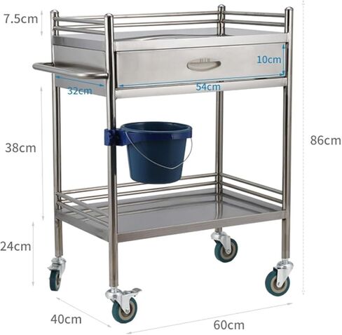 Premium Stainless Steel 2-Tier Lab Medical Cart with Drawer - Reliable Rolling Trolley for Labs, Hospitals & Clinics - Max Load 100kg - Convenient & Versatile Equipment S in Saudi Arabia