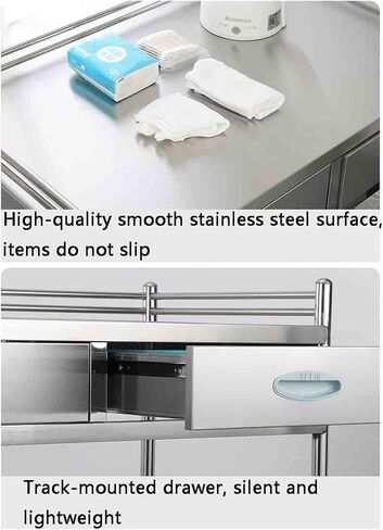 Premium Stainless Steel 2-Tier Lab Medical Cart with Drawer - Reliable Rolling Trolley for Labs, Hospitals & Clinics - Max Load 100kg - Convenient & Versatile Equipment S in Saudi Arabia