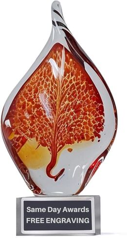 Orange Flame Raindrop Art Glass Trophy 10.5 بوصة-جائزة زجاجية مفعمة بالحيوية مع نقش مخصص للليزر-الشركات أو الرياضة أو المتطوعين أو التعرف in Kuwait