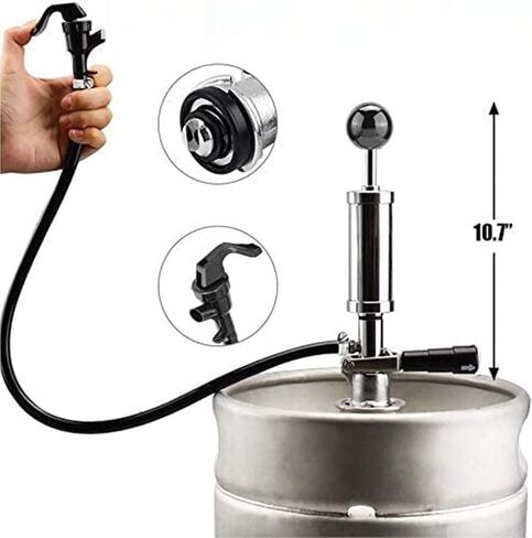 Gecheer Beer Keg Pump 4in D System Chrome Iron with Faucet & Hose for Easy Draft Dispensing at Parties, Picnics, Weddings – Durable Sealing Tap for Domestic Kegs in Kuwait