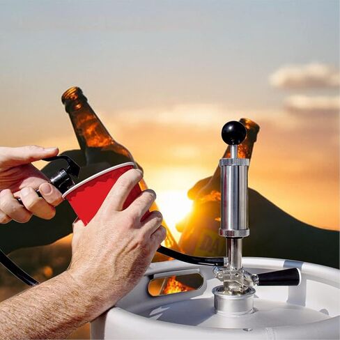 Gecheer Beer Keg Pump 4in D System Chrome Iron with Faucet & Hose for Easy Draft Dispensing at Parties, Picnics, Weddings – Durable Sealing Tap for Domestic Kegs in Kuwait