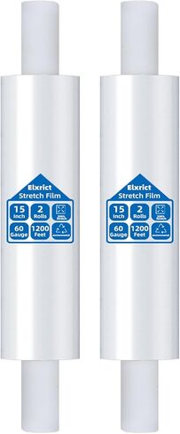 15in Stretch Wrap Roll with Handle, Heavy Duty 1200ft Shrink Wrap Roll, Clear 60 Gauge Industrial Strength Stretch Film with Extended Cardboard Handles, Plastic Wrap for Pallet Packing Moving(2 Rolls) in Saudi Arabia