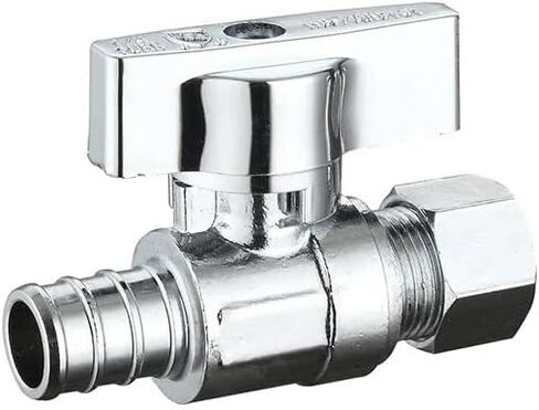 صمام إيقاف إمداد PEX المستقيم - 1/2 بوصة بارب × 3/8 بوصة ضغط OD - نحاس مطلي بالكروم خالي من الرصاص - صمام كروي ربع دورة لإيقاف المياه in Kuwait