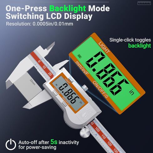Preciva Digital Caliper Measuring Tool, Stainless Steel Digital Micrometer Vernier Caliper, with Backlight LCD, Auto-Off Feature, IP54 Splash Proof Protection and Inch Metric Conversion 6 Inch/150 mm in Kuwait