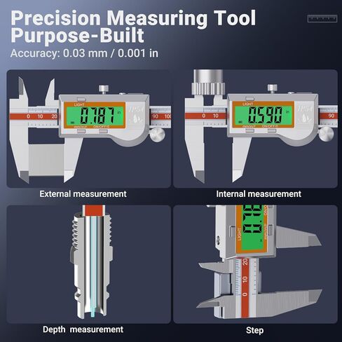 Preciva Digital Caliper Measuring Tool, Stainless Steel Digital Micrometer Vernier Caliper, with Backlight LCD, Auto-Off Feature, IP54 Splash Proof Protection and Inch Metric Conversion 6 Inch/150 mm in Kuwait