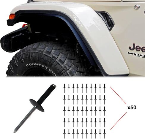 50 Pcs Aluminum Fender Flare Extension Rivet Clips Compatible with Jeep Wrangler JL JLU JT, Nylon Grip and Aluminum Mandrel in Saudi Arabia