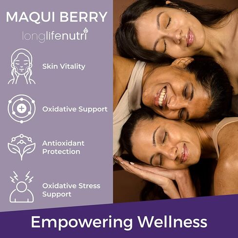 LongLifeNutri Maqui Berry 1000 mg - 240 كبسولة نباتية (كمية تكفي لمدة 4 أشهر)، فاكهة عضوية مضادة للأكسدة، نباتية، غير معدلة وراثيًا، مصنوعة في الولايات المتحدة الأمريكية in Saudi Arabia