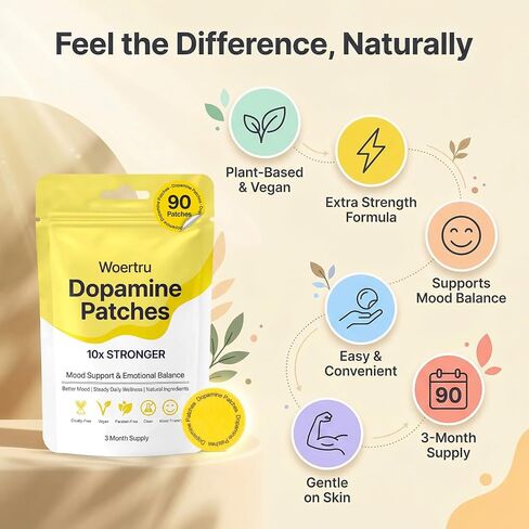 Dopamine Patches Extra Strength – 90 Count Plant-Based Vegan Mood Balance Patch for Men & Women – Supports Dopamine & Serotonin Balance – 3 Months Supply in Saudi Arabia