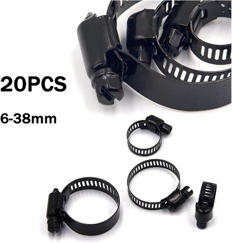 Clamps,Hose Clamps, 20pcs Hose Clamp Set Adjustable 6-38mm Pipe Clamps Worm Gear For Woodworking Spring Pipes in Saudi Arabia