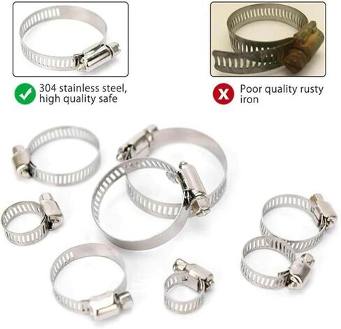 Clamps,Hose Clamps, 91PCS Hose Clamps Stainless Steel Rustproof Clamp Set For Fixing Pipe Hoses, 8-44mm, Silver in Saudi Arabia