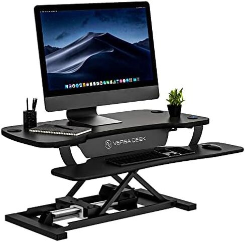 Power Pro Pro Electric Hight-Adminted Desk Riser بواسطة Propeatables | الولايات المتحدة المصنعة | محول المكتب الدائم | الجلوس للوقوف سطح المكتب مع لوحة المفاتيح + صينية الماوس | 36 "× 24" | أسود in Kuwait