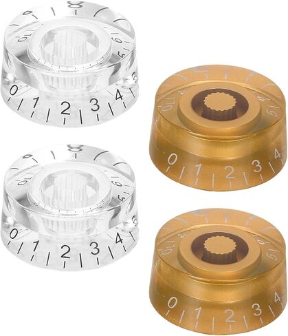 Zerodeko 4pcs Electric Guitar Volume Knobs Set, Dome Potentiometer Caps with 18 Teeth, Gold with White and Black Markings, Compatible with Lp-Style Electric Bass and Guitar Controls in Saudi Arabia