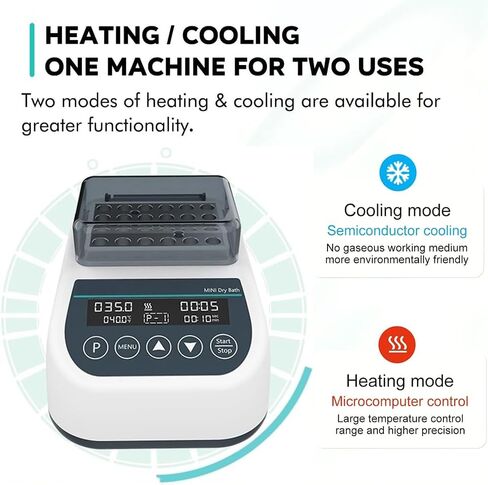 حاضنة حمام جافة صغيرة، 4 وحدات للتدفئة والتبريد في المختبر، 0.2/0.5/1.5/2 مل من أنابيب الطرد المركزي وحمام مائي، 9 إعدادات برامج للتحكم الحراري، للتجربة المعملية in Kuwait