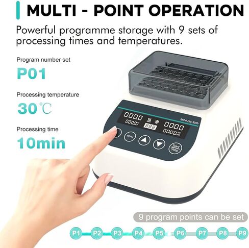 حاضنة حمام جافة صغيرة، 4 وحدات للتدفئة والتبريد في المختبر، 0.2/0.5/1.5/2 مل من أنابيب الطرد المركزي وحمام مائي، 9 إعدادات برامج للتحكم الحراري، للتجربة المعملية in Kuwait