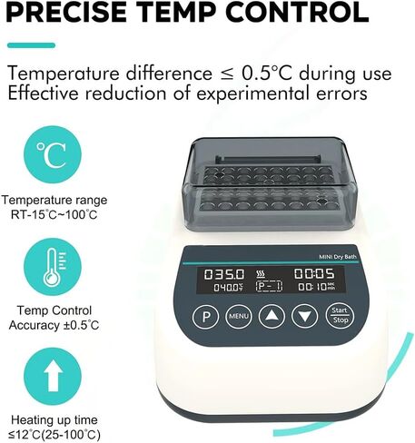 حاضنة حمام جافة صغيرة، 4 وحدات للتدفئة والتبريد في المختبر، 0.2/0.5/1.5/2 مل من أنابيب الطرد المركزي وحمام مائي، 9 إعدادات برامج للتحكم الحراري، للتجربة المعملية in Kuwait