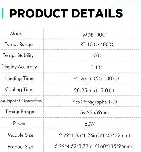 حاضنة حمام جافة صغيرة، 4 وحدات للتدفئة والتبريد في المختبر، 0.2/0.5/1.5/2 مل من أنابيب الطرد المركزي وحمام مائي، 9 إعدادات برامج للتحكم الحراري، للتجربة المعملية in Kuwait