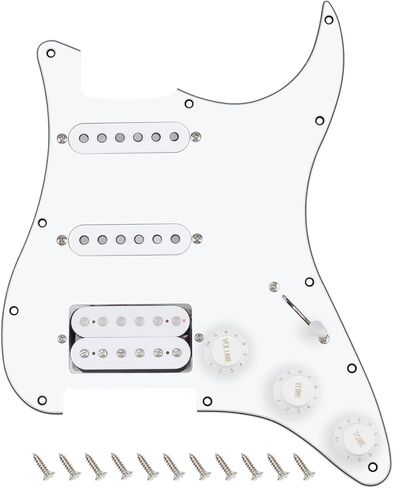 Banworks 3Ply Loaded HSS Strat Pickguard Vintage Hot F '50s نغمات سلكية مسبقًا مع ألنيكو 5 متداخلة من الألياف بكرة SSH لاقطات للحاجز ستراتوكاستر Strat ST JT/HBZC-03 عتيق أبيض ساخن in Saudi Arabia