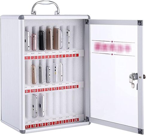 Phone Storage Cabinet School Cell Phone Storage Cabinet Metal Mobile Phone Safe Training Mobile Phone Management Box Suitable for Students with Weak Self-Control,Silver-24 bits in Kuwait
