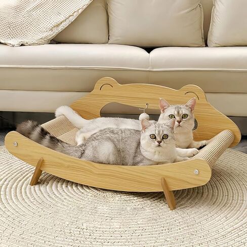 Sisal Cat Scratcher Lounger Bed for Large Indoor Cats – Wooden Cat Scratch Pad, Durable Recliner Chair, Stylish Fluffy Couch, 2-in-1 Scratcher & Lounger with Hammock (Large) in Kuwait