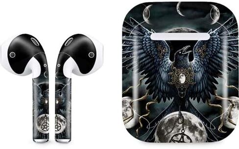 Skinit Decal Audio Skin Compatible with Apple AirPods with Lightning Charging Case - Sarah Richter Crow and Moon Phases by Sarah Richter Design in Saudi Arabia