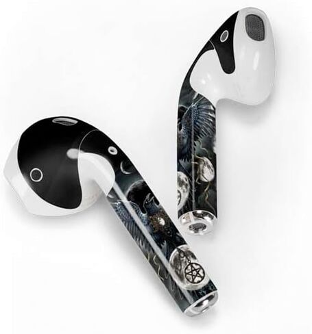 Skinit Decal Audio Skin Compatible with Apple AirPods with Lightning Charging Case - Sarah Richter Crow and Moon Phases by Sarah Richter Design in Saudi Arabia