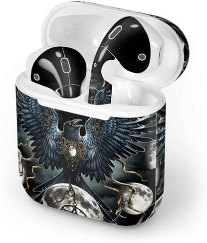 Skinit Decal Audio Skin Compatible with Apple AirPods with Lightning Charging Case - Sarah Richter Crow and Moon Phases by Sarah Richter Design in Saudi Arabia
