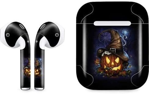 Skinit Decal Audio Skin Compatible with Apple AirPods with Lightning Charging Case - Sarah Richter Halloween Cat and Jack O Lantern Pumpkin by Sarah Richter Design in Saudi Arabia
