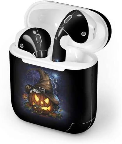 Skinit Decal Audio Skin Compatible with Apple AirPods with Lightning Charging Case - Sarah Richter Halloween Cat and Jack O Lantern Pumpkin by Sarah Richter Design in Saudi Arabia