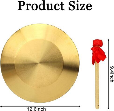 12.6 Inch Chinese Traditional Copper Gong With Hammer& Red Hanging Ribbon - Small Gong, Sound Healing, Yoga, Celebration, Party, Festival Percussion Instrument (Yellow) in Kuwait