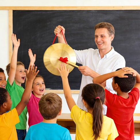 12.6 Inch Chinese Traditional Copper Gong With Hammer& Red Hanging Ribbon - Small Gong, Sound Healing, Yoga, Celebration, Party, Festival Percussion Instrument (Yellow) in Kuwait