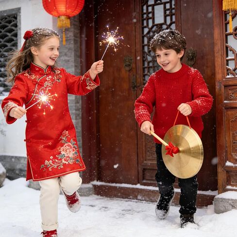 12.6 Inch Chinese Traditional Copper Gong With Hammer& Red Hanging Ribbon - Small Gong, Sound Healing, Yoga, Celebration, Party, Festival Percussion Instrument (Yellow) in Kuwait