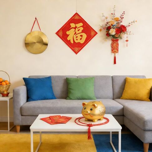 12.6 Inch Chinese Traditional Copper Gong With Hammer& Red Hanging Ribbon - Small Gong, Sound Healing, Yoga, Celebration, Party, Festival Percussion Instrument (Yellow) in Kuwait