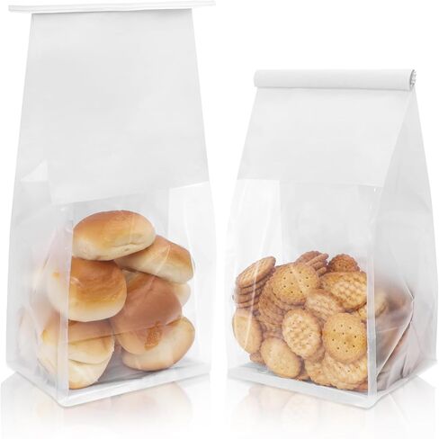 50 قطعة من أكياس الخبز مع نافذة، مقاس 13.9 سم × 9.9 سم × 27.94 سم، أكياس بسكويت الخبز بقفل من القصدير، أكياس خبز ورقية قابلة لإعادة الاستخدام للوجبات الخفيفة والفشار والحلوى والسلع المخبوزة، تتضمن 60 قطعة من الملصقات in Kuwait