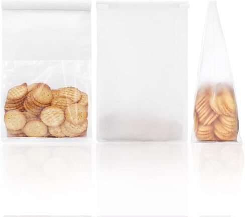 50 قطعة من أكياس الخبز مع نافذة، مقاس 13.9 سم × 9.9 سم × 27.94 سم، أكياس بسكويت الخبز بقفل من القصدير، أكياس خبز ورقية قابلة لإعادة الاستخدام للوجبات الخفيفة والفشار والحلوى والسلع المخبوزة، تتضمن 60 قطعة من الملصقات in Kuwait